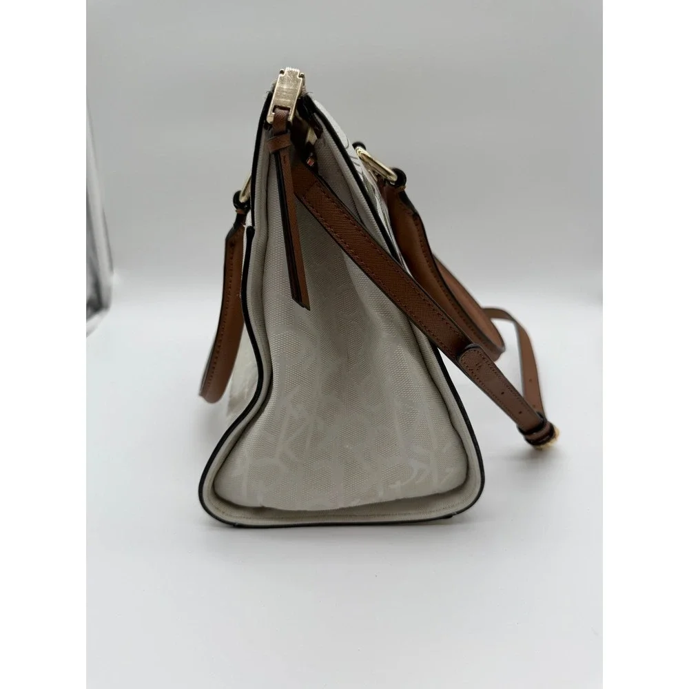 Calvin Klein Floral Logo Satchel Handbag White Crossbody Bag Gold Hardware
